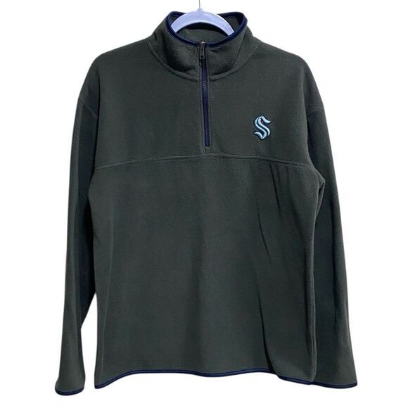 Seattle Kraken NHL Quarter-Zip Fleece Pullover Gray Blue Trim Size M 8/10 - Picture 1 of 11